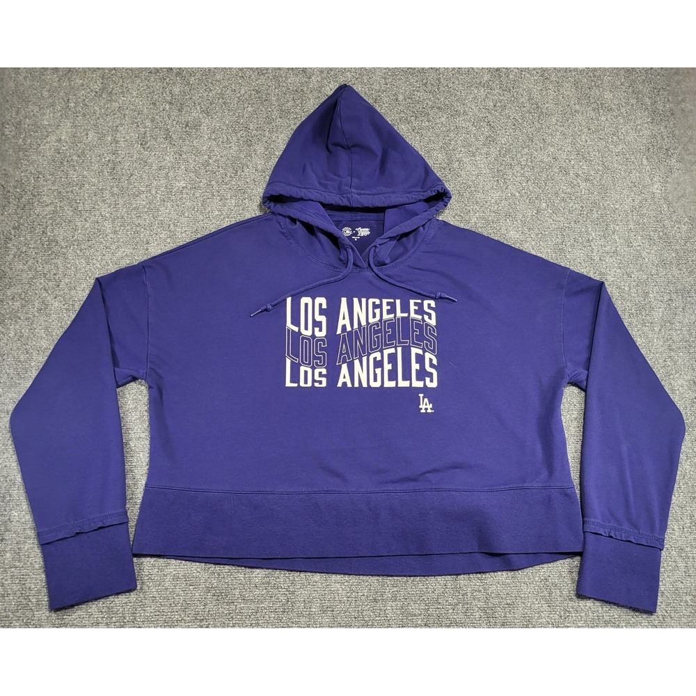 MLB Merchandise Los Angeles Dodgers Custom Women's Blue Crop Hoodie Size X-Large